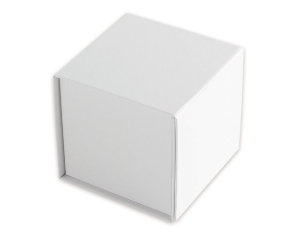 Magnetische Würfelbox, weiss, Recyclingkarton, 10cm Edle Karton- und Geschenk­boxen, Papiertaschen & Boxen