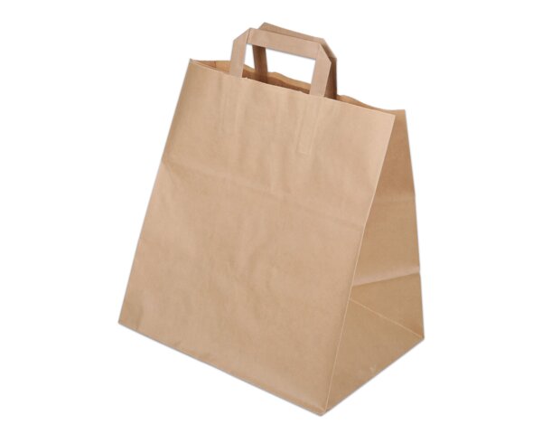 Papiertasche mit Flachhenkel, recycling braun, 32x22x34  Tragetaschen mit Flachhenkel, Papiertaschen & Boxen