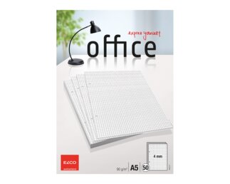 Feuilles de classeur Office au format A5, quadrillé 4 mm, perforé (2x), gris recyclé, 50 feuilles  Blocs, carnets et papier à écrire
