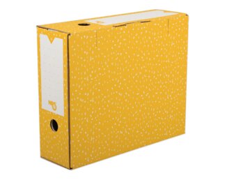 Box archive cube, fermeture par pattes rentrantes, jaune / blanc,  g, FSC Classer et archiver