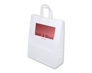 Bedruckbare Papiertasche mit Kordel, weiss 32x41  Bedruckbare Tragetaschen, Papiertaschen & Boxen, Personali­sieren & Bedrucken