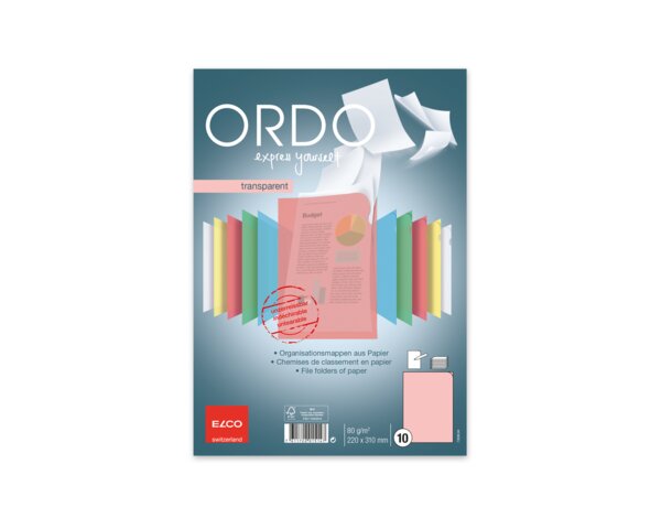 Ordo transparent rouge, sans fenêtre, 80 g/m² Ordo Chemises de classement, Organisation et pré­sentation, Ordo transparent