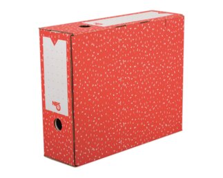 Box archive cube, fermeture par pattes rentrantes, rouge / blanc,  g, FSC Classer et archiver