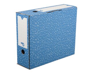 Box archive cube, fermeture par pattes rentrantes, bleu / blanc,  g, FSC Classer et archiver