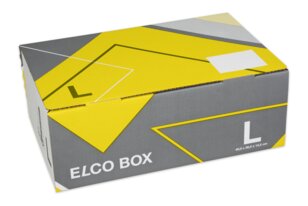 Boîte d’envoi Elco-Box L, fermeture par pattes rentrantes, jaune / gris, 239 g, FSC Boîtes d'­expédition, Emballage et expédition