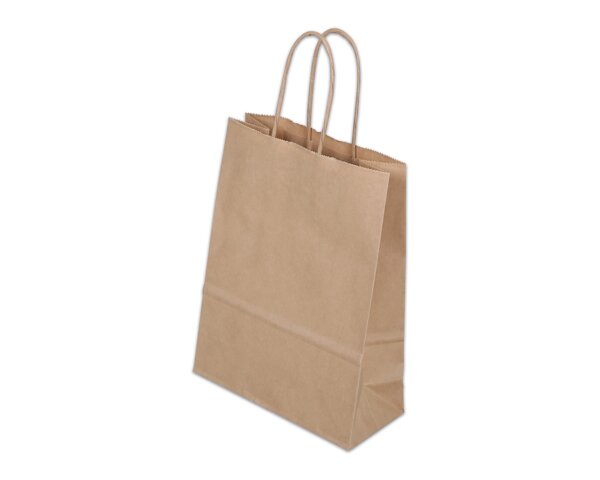 Papiertasche mit Kordel, braun, Hochformat, 18x8x24  Taschen mit gedrehter Kordel, Papiertaschen & Boxen