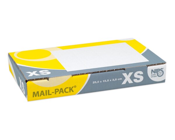 Boîte d’envoi Elco-Box XS, fermeture par pattes rentrantes, jaune / gris, 60 g, FSC Boîtes d'­expédition, Emballage et expédition
