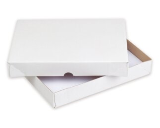 Falt-Päckli für Format A4, 48mm hoch, aus weissem Karton Verpackung & Versand