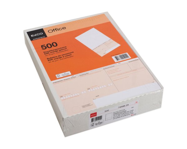 ESR-Einzahlungsschein orange geboxt, 90 g/m², 500 Blatt Office Einzahlungs­scheine, Blöcke, Hefte & Papier