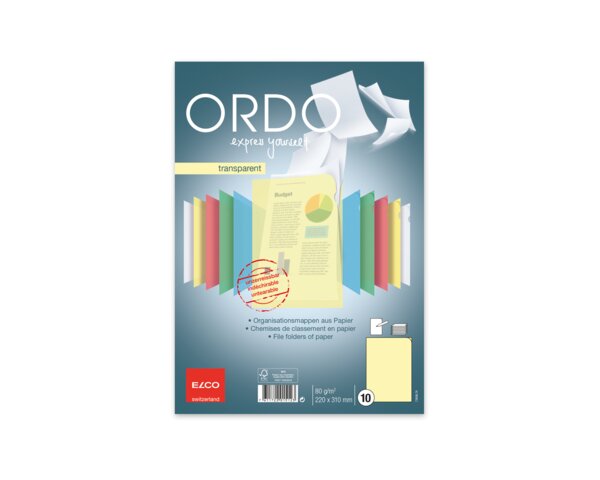 Ordo transparent jaune, sans fenêtre, 80 g/m² Ordo transparent, Ordo Chemises de classement, Organisation et pré­sentation