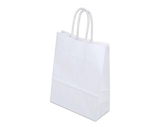Papiertasche mit Kordel, weiss Hochformat, 18x8x24  Papiertaschen & Boxen